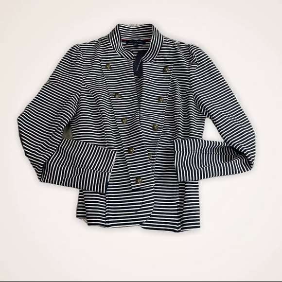 NWT Tommy Hilfiger Military Open Front Jacket Large - Navy/White - Picture 7 of 9